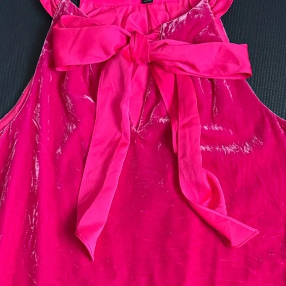 J. Crew Bright Pink Crushed Velvet Bow Tie Halter Top, Medium, EC - Picture 3 of 6